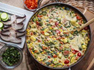 Vegan Cream Sauce with Vegetables in Large Skillet | Vitacost.com/blog