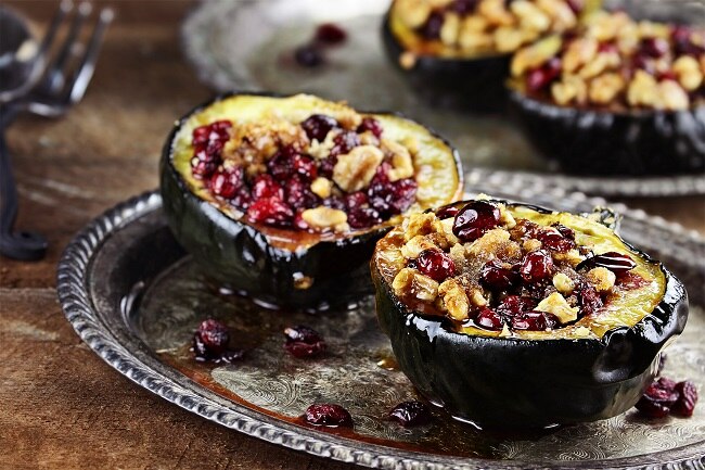 Acorn Squash as Vegan Thanksgiving Main Dish on Serving Tray | Vitacost.com/blog