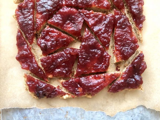 Cranberry Shortbread Bars on Baking Sheet