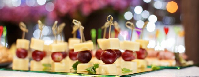 cheese and fruit on skewers