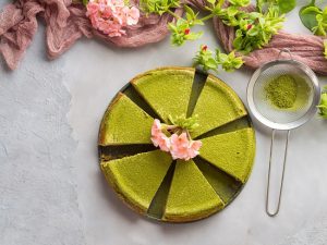 Matcha Vegan Cheesecake with Decorative Flowers | Vitacost.com/blog