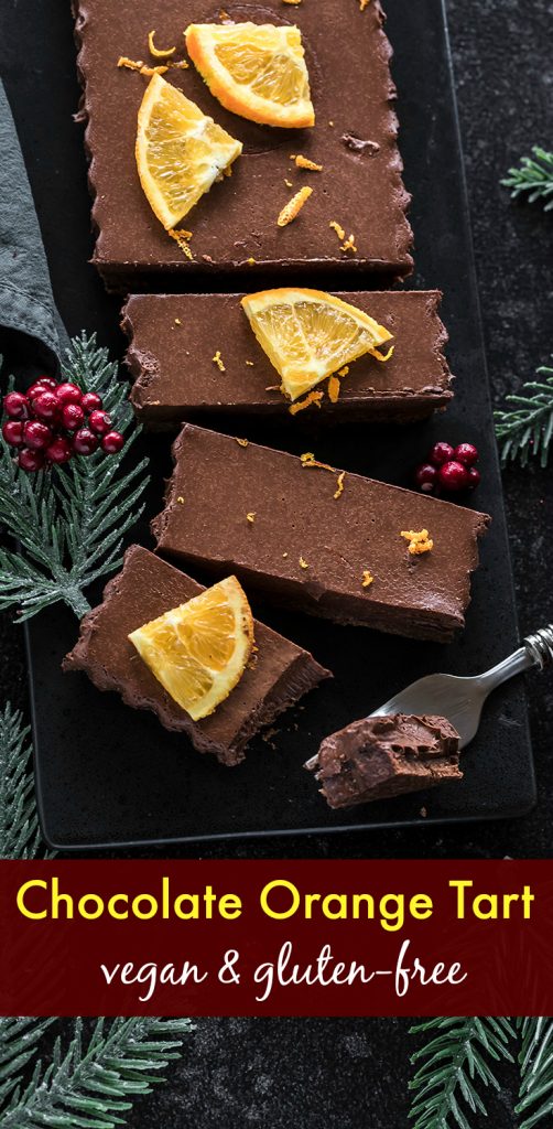 vegan chocolate tart with orange slices - pinterest