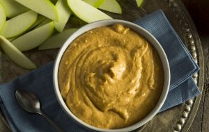 Bowl of Sunflower Seed Dessert Hummus and Sliced Apples | Vitacost.com/blog