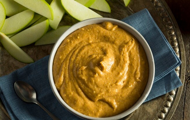 Dessert Hummus with Sunflower Butter  Bowl of Sunflower Seed Dessert Hummus and Sliced Apples | Vitacost.com/blog