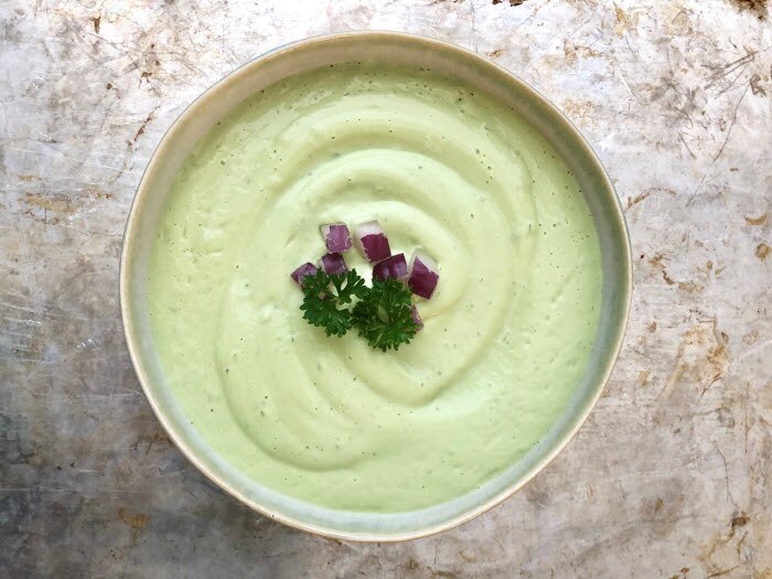 Bowl of chilled avocado soup
