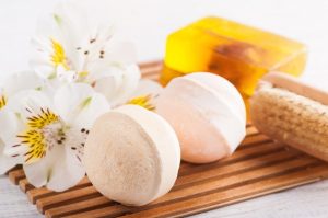 DIY Bath Bombs on Bamboo Placement in Spa Setting | Vitacost.com/blog