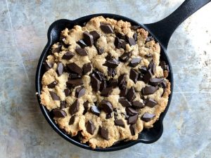 Peanut Butter Chocolate Chip Cookie in Cast-Iron Skillet