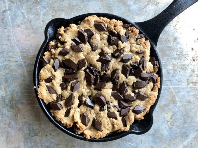 Peanut Butter Chocolate Chip Cookie in Cast-Iron Skillet 