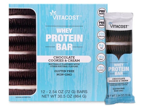 Vitacost Whey Protein Bar Chocolate, Cookies & Cream | Vitacost.com/blog