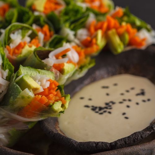 Vegan Avocado Summer Rolls with Sunflower Seed Butter Dipping Sauce