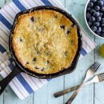 Blueberry Bread in Large Skillet on Blue Wood | Vitacost.com/blog