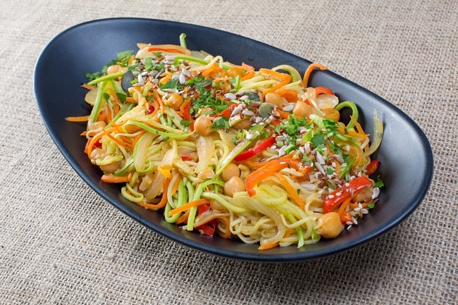 Rainbow Asian Noodle Salad in Large Black Bowl | Vitacost.com/blog