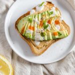 Buffalo Hummus Avocado Toast on White Plate | Vitacost.com/blog
