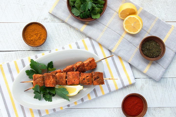 Grilled Salmon Skewer Recipe w/ Turmeric Rub Homemade Grilled Salmon Skewers with Turmeric Rub | Vitacost.com/Blog