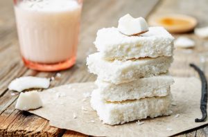 Stack of No-Bake Coconut Keto Bars | Vitacost.com/blog
