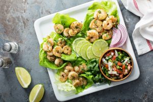 White Plate with Shrimp Lettuce Wraps and Fresh Strawberry Salsa | Vitacost.com/blog
