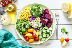 Balanced Homemade Salad with Greens, Veggies, Grains, Protein & Dressing | Vitacost.com/Blog