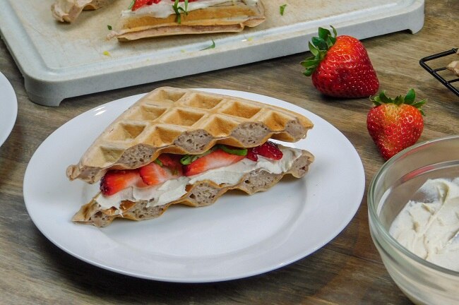 Vegan Waffle Breakfast Sandwich Homemade Vegan Waffle Strawberry and Cream Cheese Breakfast Sandwiches | Vitacost.com/Blog