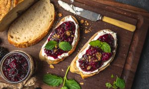 homemade blackberry jam spread on toast