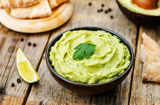 Avocado Hummus in Small Brown Bowl on Wood | Vitacost.com/blog