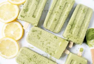 Matcha Popsicles on White Plate with Lemon Slices | Vitacost.com/blog
