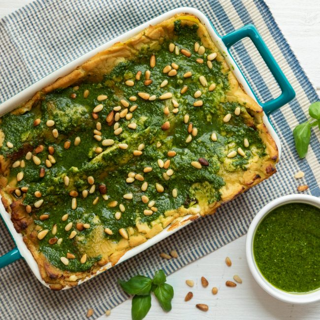 Top View of Vegan Lasagna With Pesto and Pine Nuts | Vitacost Blog