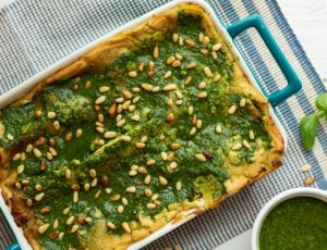 Top View of Vegan Lasagna With Pesto and Pine Nuts | Vitacost Blog