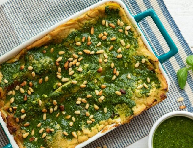 Top View of Vegan Lasagna With Pesto and Pine Nuts | Vitacost Blog