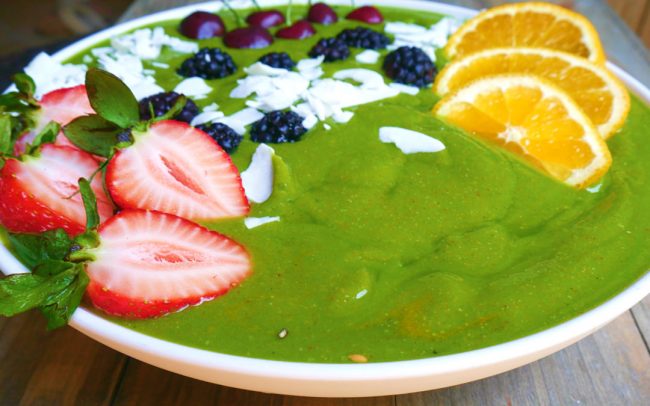Homemade Green Smoothie Bowl Topped with Fruit | Vitacost.com/Blog