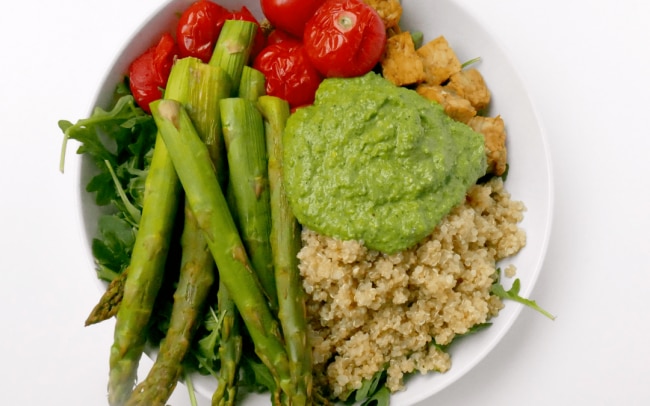 Homemade Pesto Tempeh Asparagus Bowl | Vitacost.com/Blog