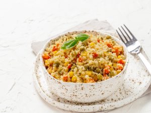 CLose Up of Riced Cauliflower Bowl with Veggies | Vitacost Blog