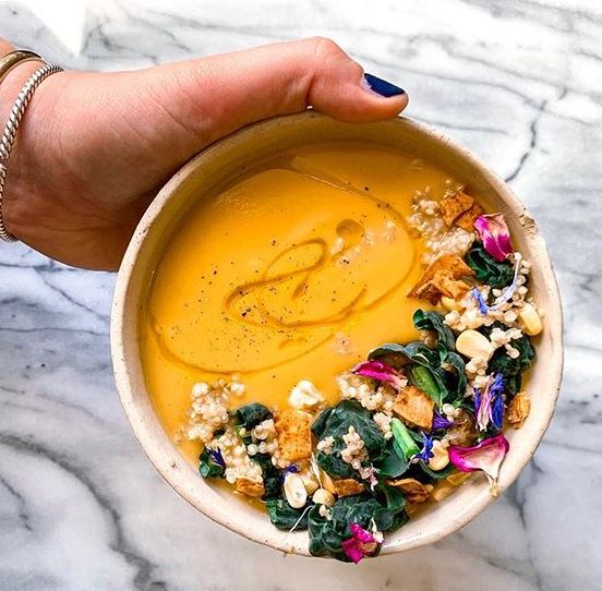 Snapshot of Soup with Edible Flowers from Anastasia Keramidas Instagram | Vitacost.com/blog