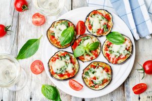 Trop View of Pizza Toppings on Eggplant Slices | Vitacost Blog
