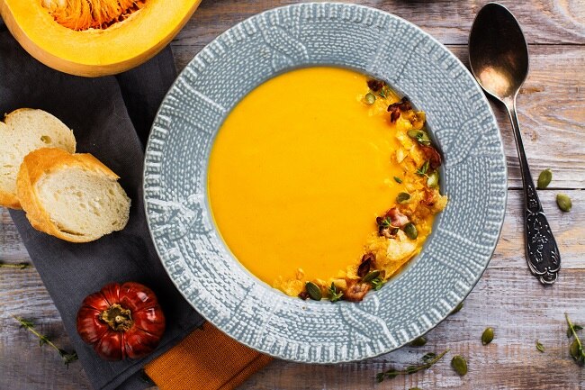 Carrot Soup in Blue Bowl | Vitacost.com/blog