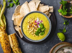 Top View Salsa Verde with Roasted Corn and Tortilla Chips | Vitacost Blog