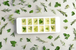 Leftover foods: herbs in ice cube tray
