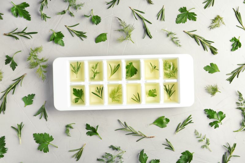 Leftover foods: herbs in ice cube tray
