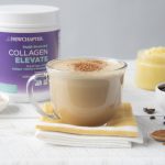 Clear Mug Full of Butter Coffee in Front of New Chapter Collagen Powder Tub | Vitacost Blog