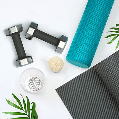 Yoga mat and weights