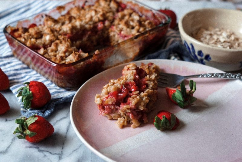 Close Up of Slice of Raspberry Crumble on Plate | Vitacost Blog