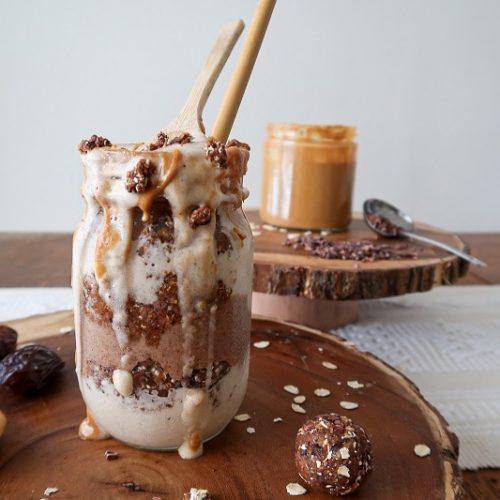 Chocolate Peanut Butter Banana Swirl Nice Cream with No-Bake Granola | Vitcost.com/Blog