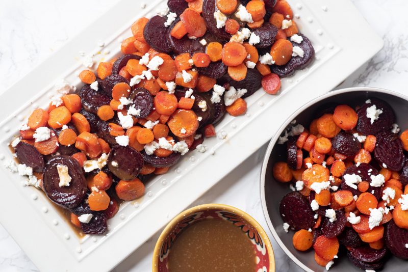 Top View Roasted Beets and Carrots on White Platter | Vitacost Blog