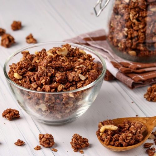 Chocolate Granola in Clear Bowl and Jar | Vitacost Blog