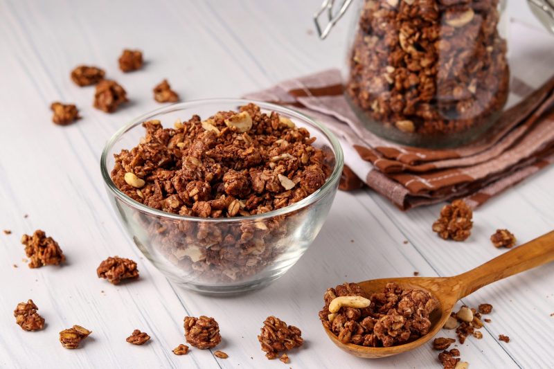 Chocolate Granola in Clear Bowl and Jar | Vitacost Blog