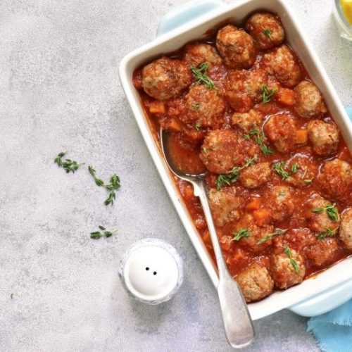 Top View Deep Dish Filled With Meatballs in Sauce | Vitacost Blog