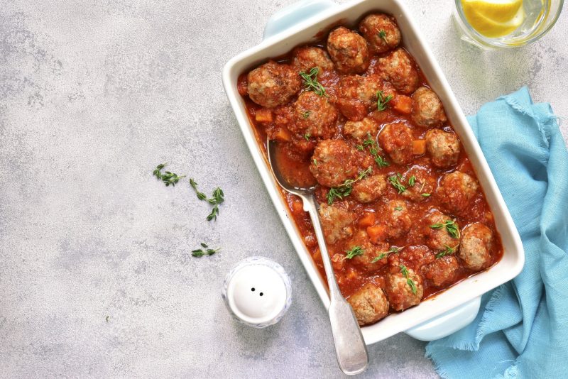 Top View Deep Dish Filled With Meatballs in Sauce | Vitacost Blog