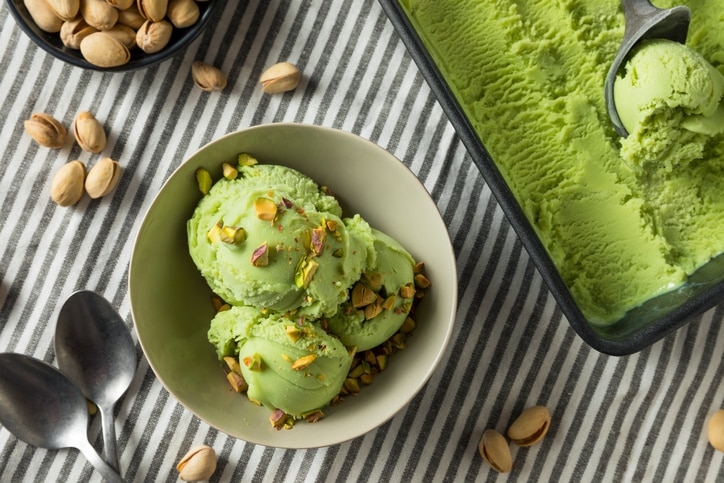 Top View of Vibrant Pistachio Nice Cream Garnished with Nuts | Vitacost Blog