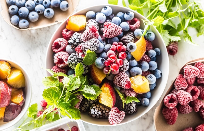 Frozen Berries and Peaches in Bowl | Vitacost.com/Blog