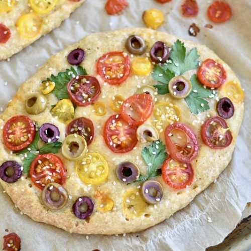 Gluten-Free Focaccia Bread Topped with Tomatoes, Olives & Herbs | Vitacost.com/Blog