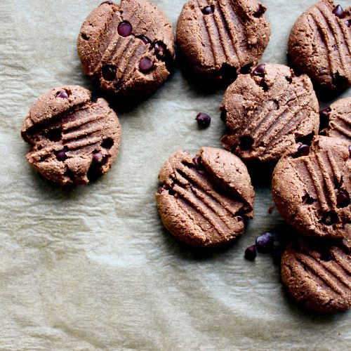 Top View of Chocolate Chocolate Chip Cookies on Parchment | Vitacost Blog